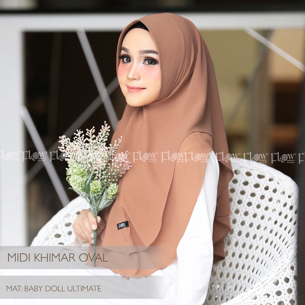 jilbab khimar Midi oval ORI FLOW / jilbab instant / hijab terbaru / khimar 2 layer/ jilbab hari raya-Mocca
