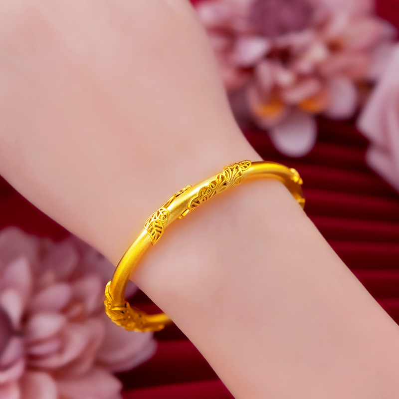 Gelang Bangle Desain Daun Gaya Bangkok Kuno Warna Emas