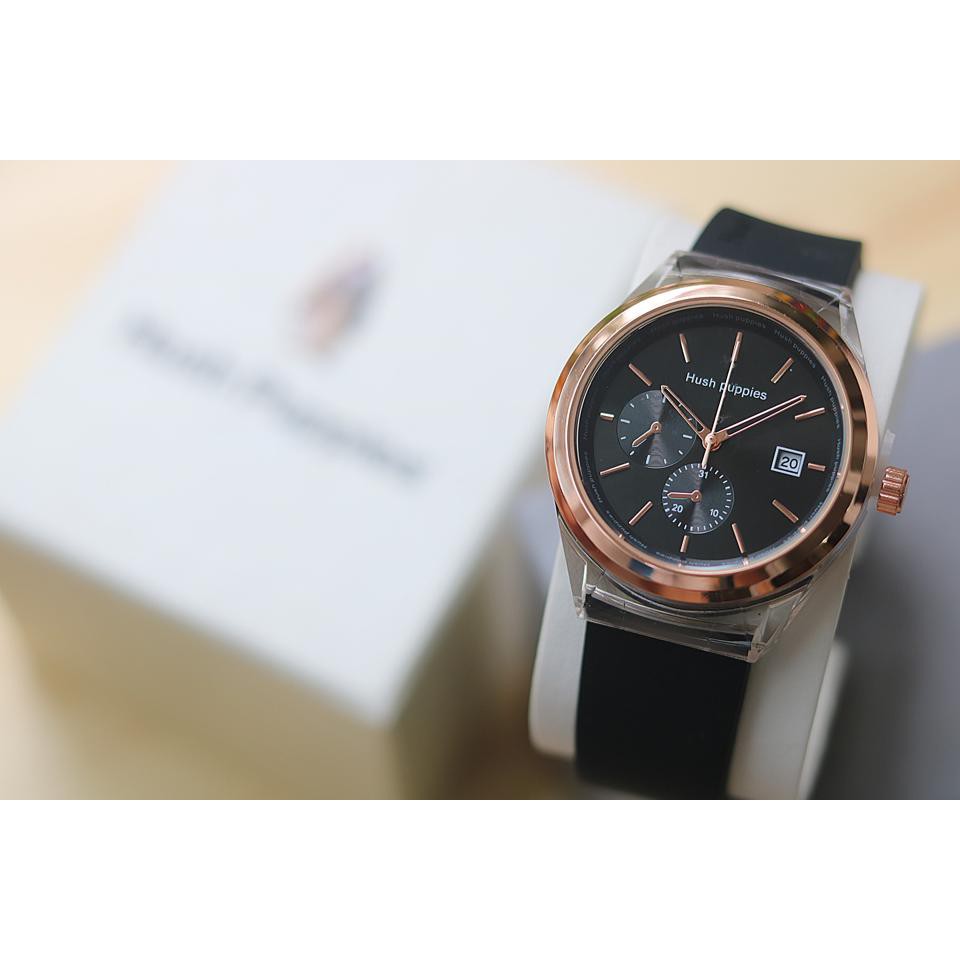 Grosiran Jam Tangan Wanita Hush Puppies 4085YK Analog Tali Rubber Tanggal Aktif Free Box dan Baterai (COD)