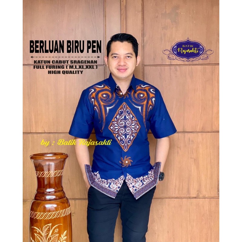 Batik Modern BERLIAN BIRU Lapis Furing Katun Halus Sragenan Size M-XXL High Quality