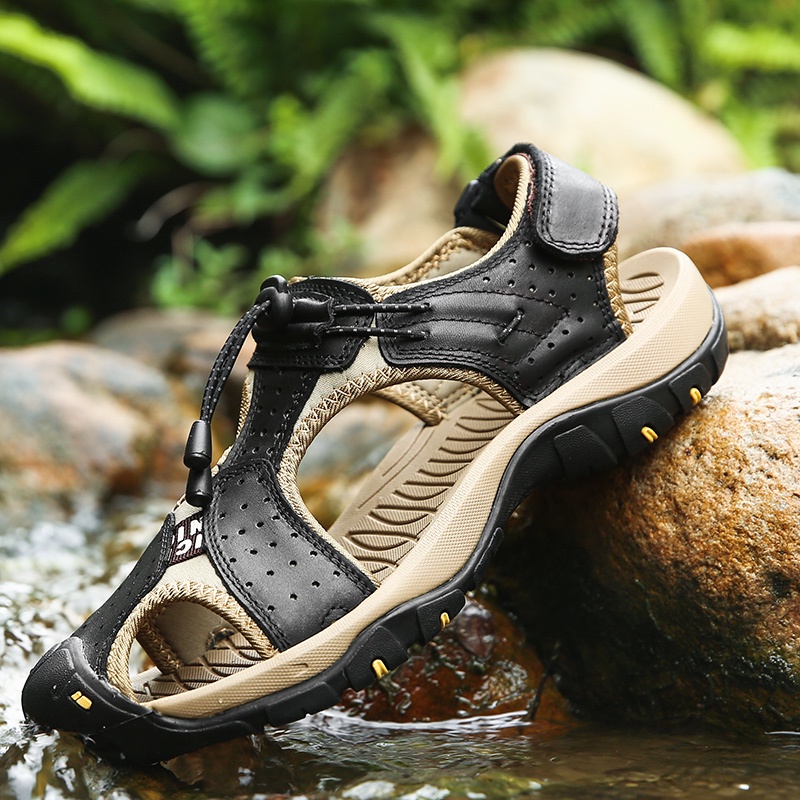 COD Fashion Kulit Asli Handmade Sandal Hiking Gunung Pria Original Sendal Trekking Keren Bernapas Musim Panas Outdoor 012