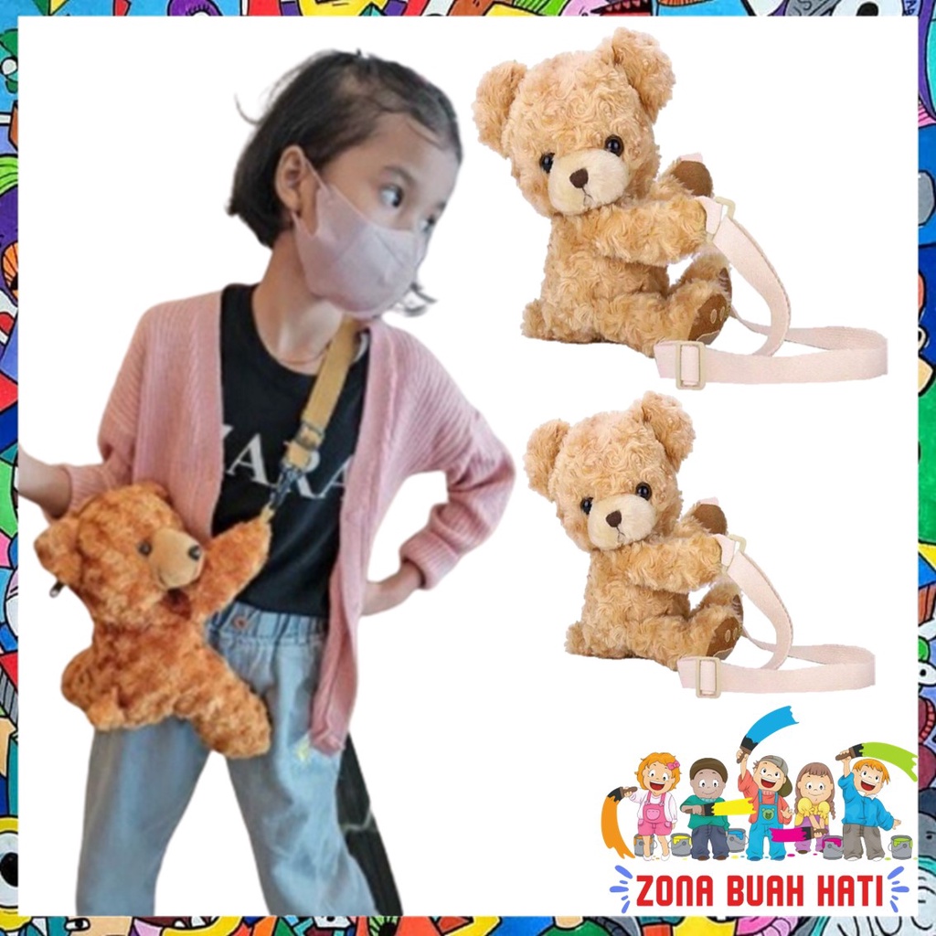 ZBH Tas Beruang Selempang Fashion Dewasa &amp; Anak Karakter Bulu Teddy Bear Premium