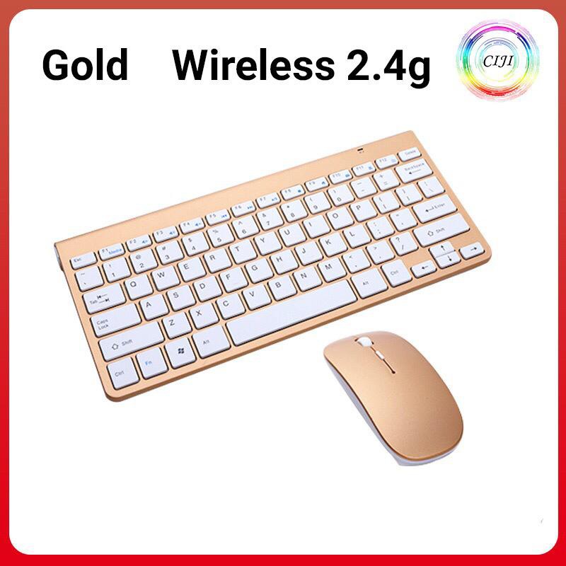 [ COD ] CIJI Paket Keyboard Wireless + Mouse Wireless Silent Desain Ultrathin Elegan-Gold