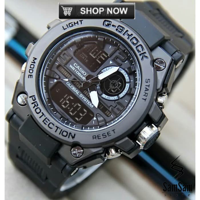 FREE BOX & BATERAI JAM TANGAN PRIA GSHOCK GST-8600 CASIO G SHOCK GST86 - HitamListHitam