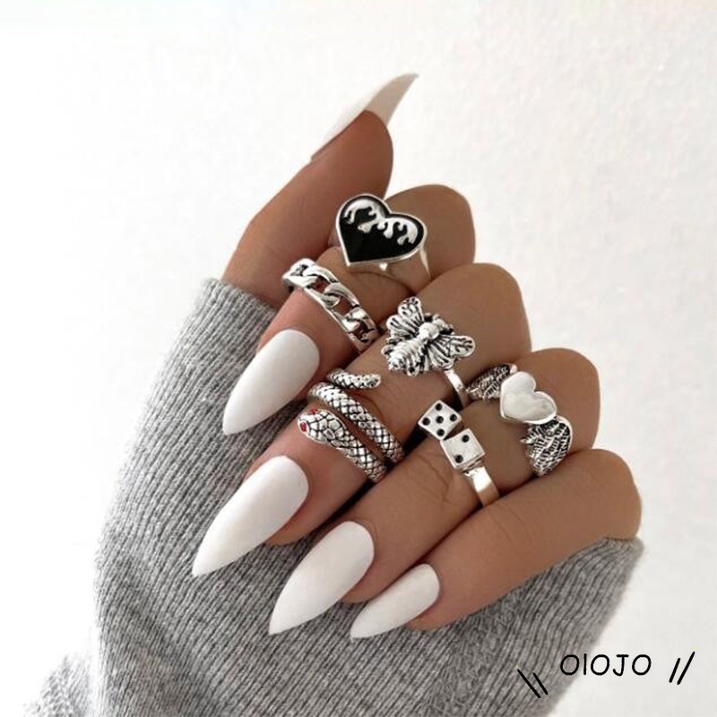 2021 Baru Wanita Kreatif Cincin Fashion Cinta Cincin Set Aksesoris Perhiasan Wanita - olo