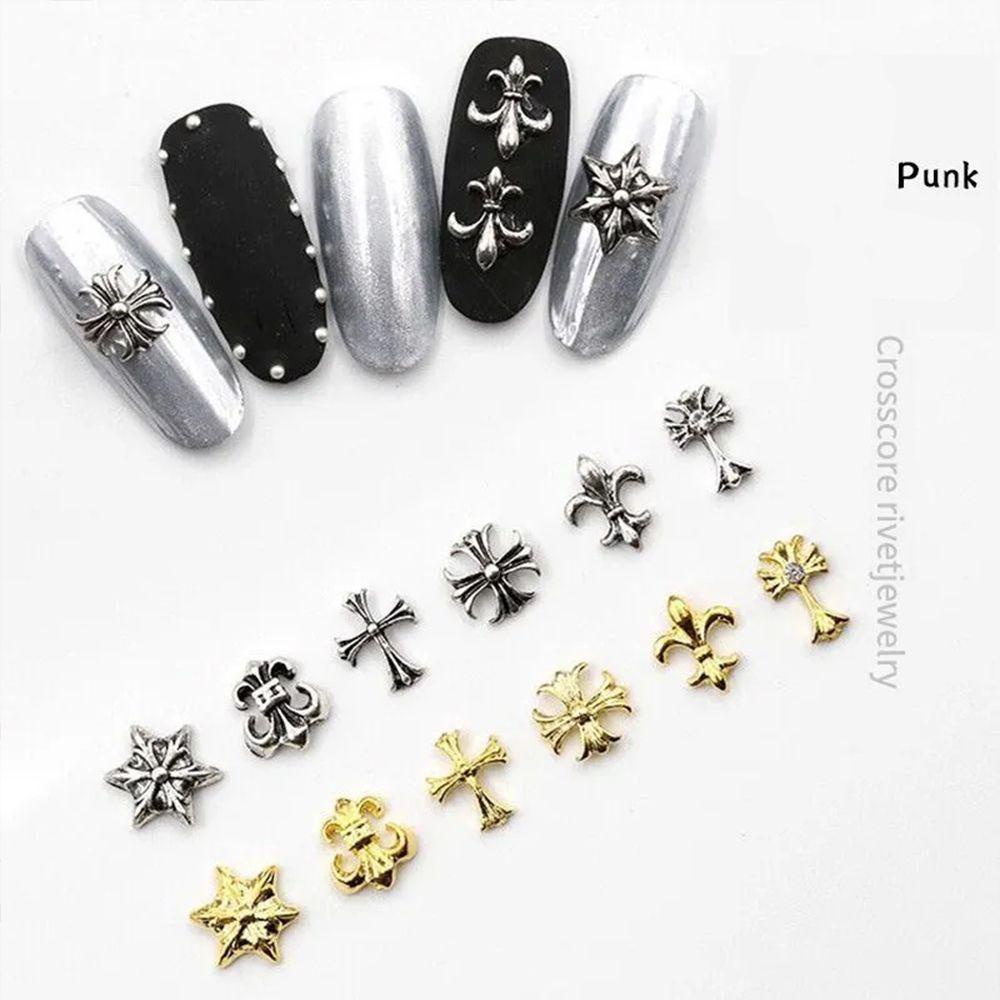 Mxbeauty Punk Pesona Kuku Paku Keling Retro Berujung Enam Bintang Salib Crowe Jantung Nail Art Dekorasi