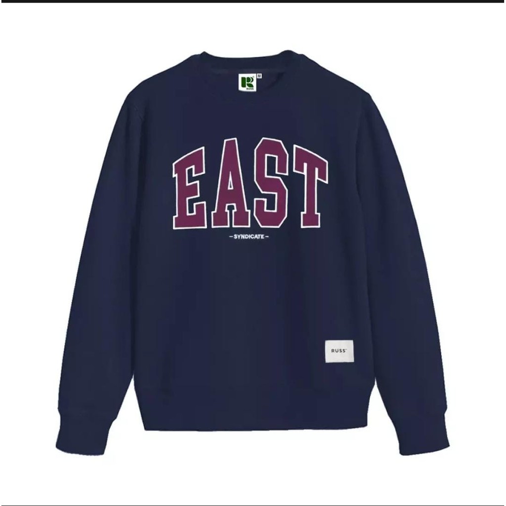 RUSS SW[COD]-EATER WEST PRIA DAN WANITA BASIC CREWNECK FONT BORDIR PLEECE PREMIUM /CREWNECK TERLARIS