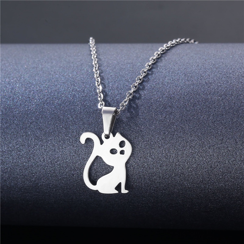 Ornamen hollow kucing liontin kalung stainless steel hewan lucu anak kucing kalung kalung