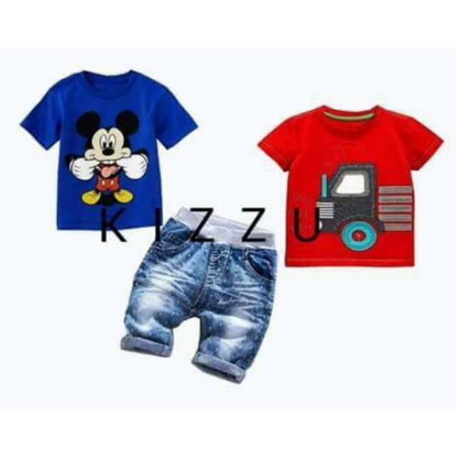 Stelan Anak Laki Impor 3in1 Mickey Truck Jean Pant