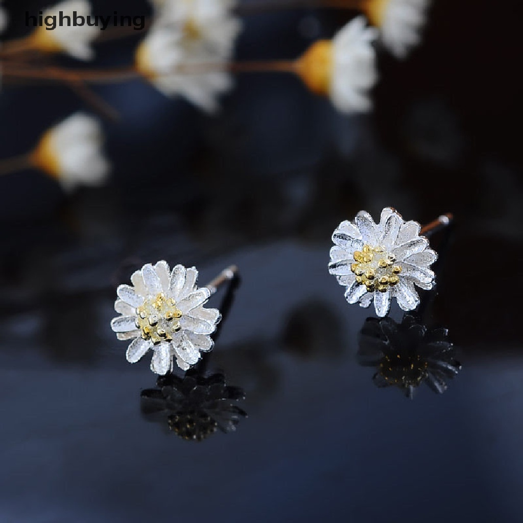 Hbid Anting Tusuk Sterling Silver 925 Desain Bunga Daisy Chrysanthemum Untuk Wanita