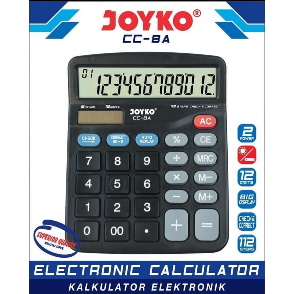

[PENAMAS] Calculator Kalkulator Joyko CC-8A 12 Digits Check Correct