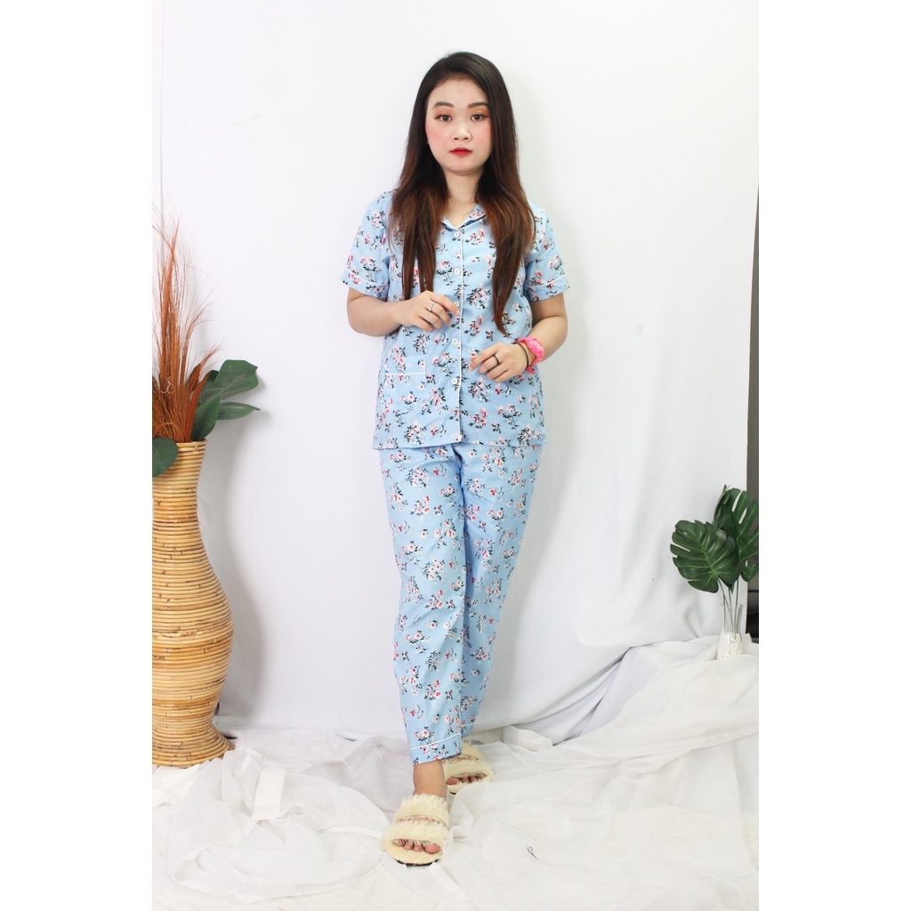 OKHISHOP - CP1 Piyama Pajamas CP Baju Tidur Piyama Wanita Dewasa Setelan CP Motif Trendy Karakter Kotak Guilen-CP Bunga