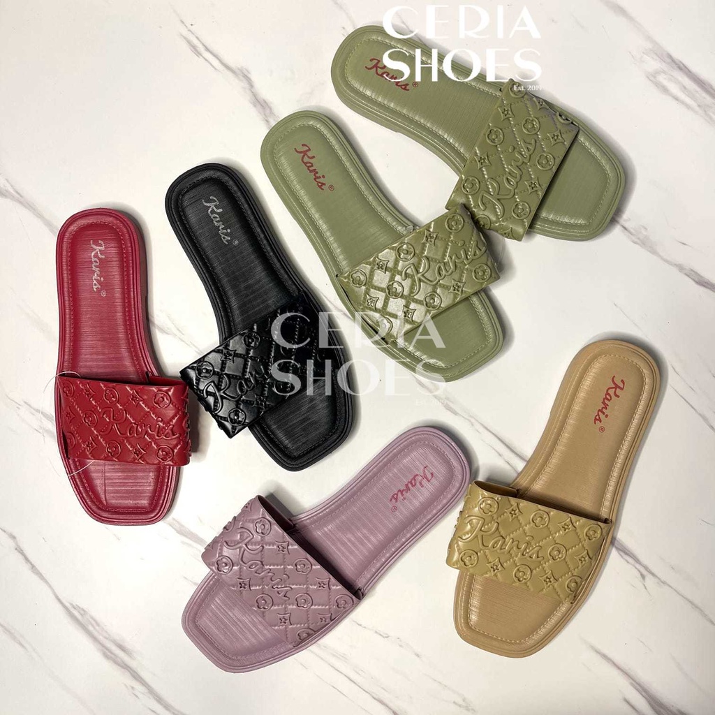 Sandal Slop Wanita Karet Import Elastis Bahan Rubber Non-Slip Motif LV 736 SU