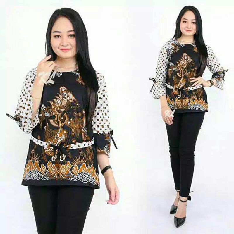 BATIK COUPLE KELUARGA sania ruffle batik ori motit Wayang / Sarimbit batik-Blouse