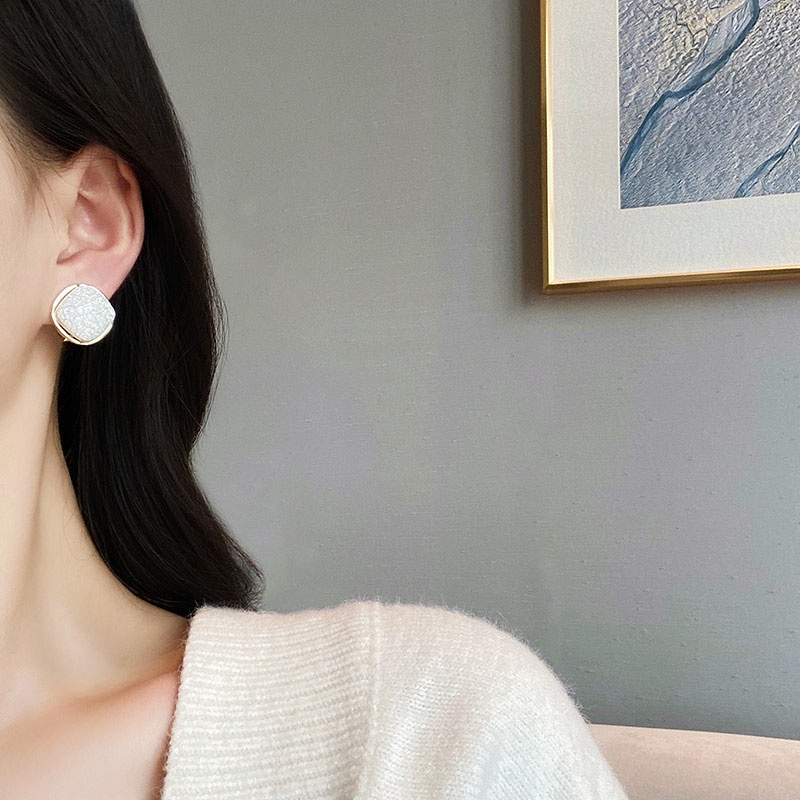 Anting Stud 925 silver needle Bentuk Kubus Kecil Warna Biru Gaya Klasik