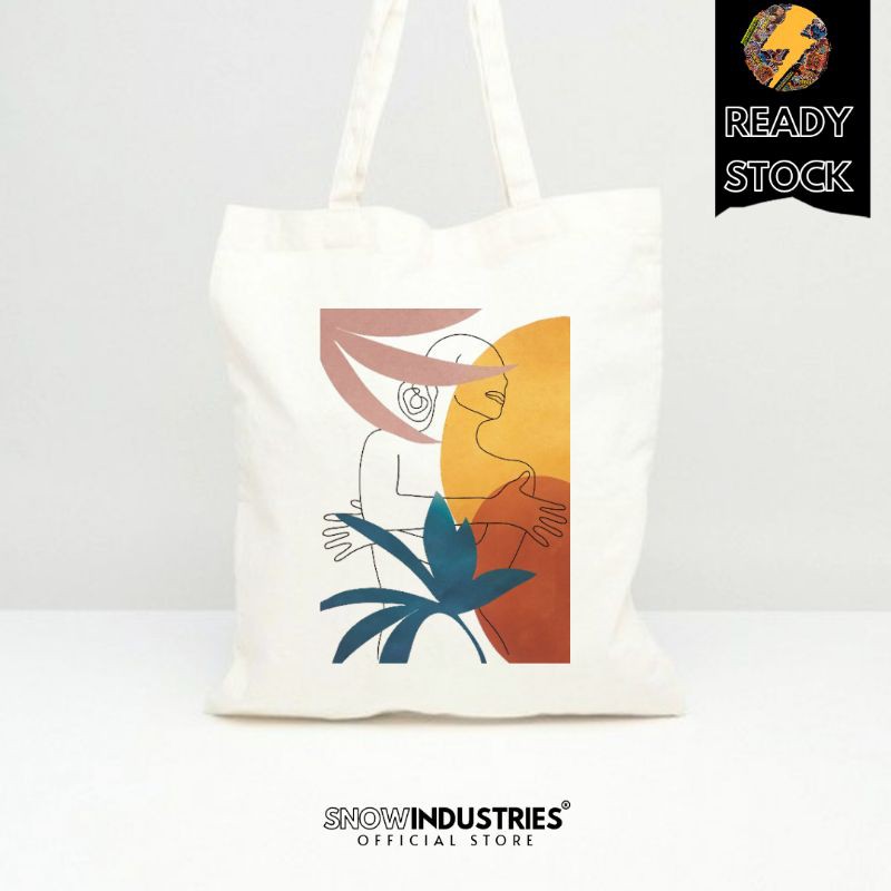 Tote Bag Wanita Pria Kanvas Premium Line Art Abstrack