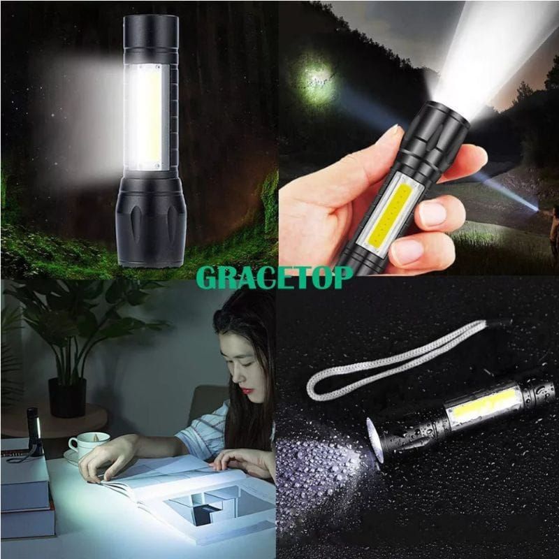 Senter Swat Mini Zoom Senter Camping LED COB Super Terang Flashlight