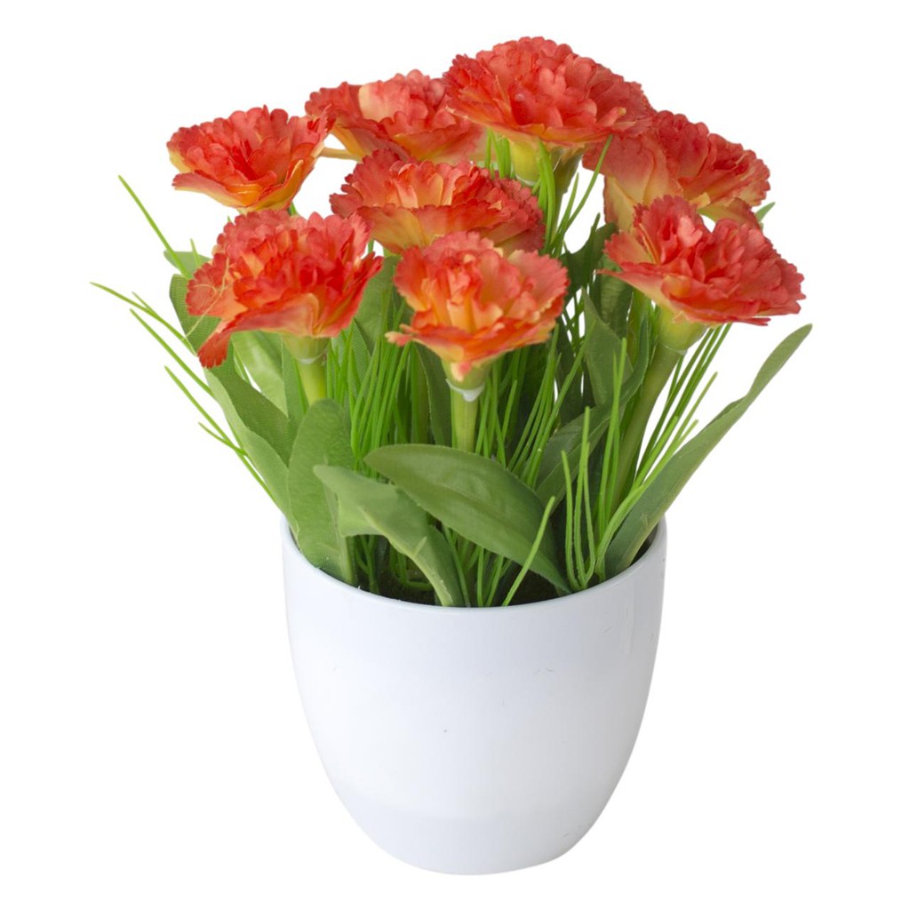 NM815 Bunga Plastik / Pajangan Bunga Artificial / Vas Bulat-Orange