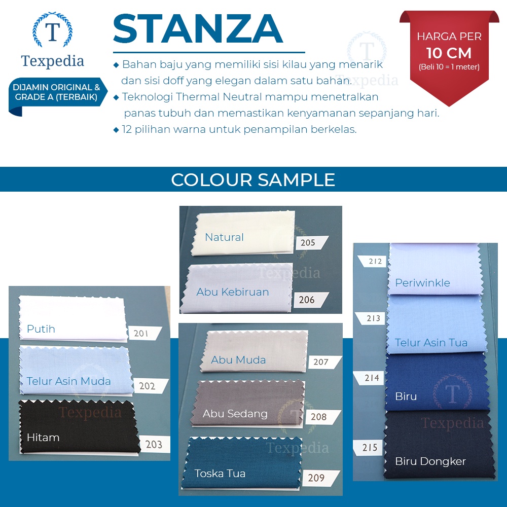 STANZA (per 10 cm) - Kain Bahan Katun Kemeja Baju Koko Gamis Muslim Jubah Pria & Wanita (Eceran)