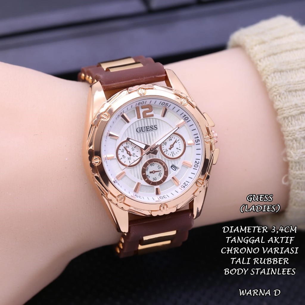 (BISA COD) JAM TANGAN WANITA GUESS TALI RUBBER BODY BULAT TANGGAL AKTIF CHRONO OFF