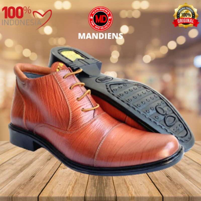 Mandiens - Sepatu Pantofel Pria Pdh Polri Polisi TNI Security Satpam Resleting Tali Hitam Cokelat Marun untuk Dinas Harian Pantofel Cowok Formal Kerja Pesta Bahan Kulit Asli Terbaru Kualitas Premium Original Branded MEDALI BJ174