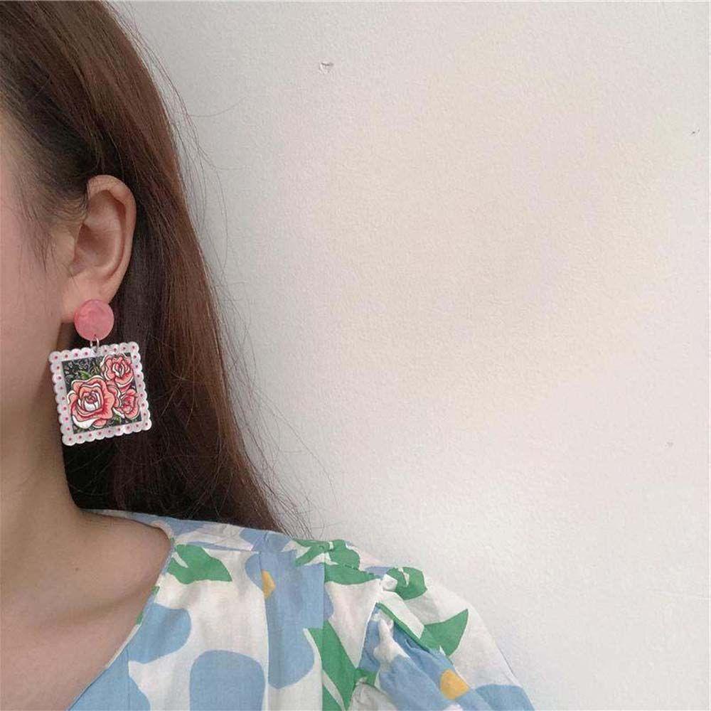 Mxbeauty Anting Bunga Lucu Indah Hadiah Pesta Menetes Minyak Pink Rose Perhiasan Telinga Menjuntai Earrings