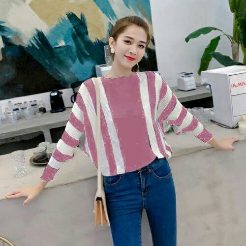 ESHAL WEAR BLOUSE RAJUT BATWING STRIPE