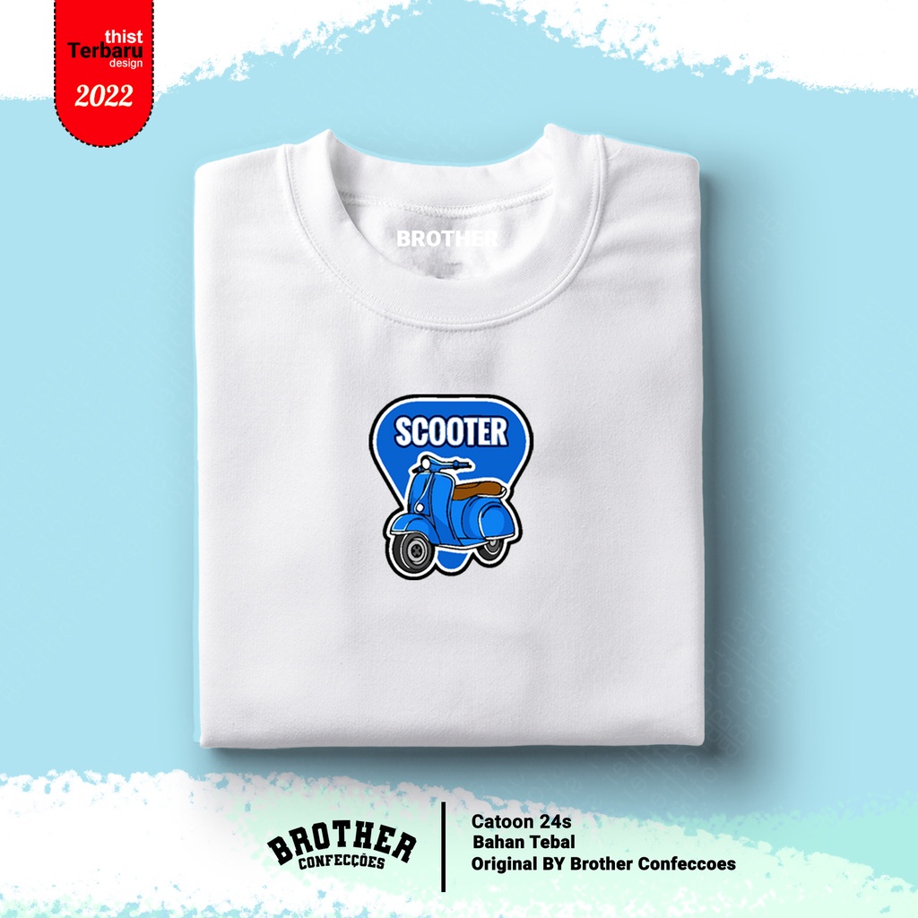 BROTHERSTORE / Kaos Distro Articlel SCOOTER BIRU/ KAOS TEXT BIRU print pria aBU mISTY Premium