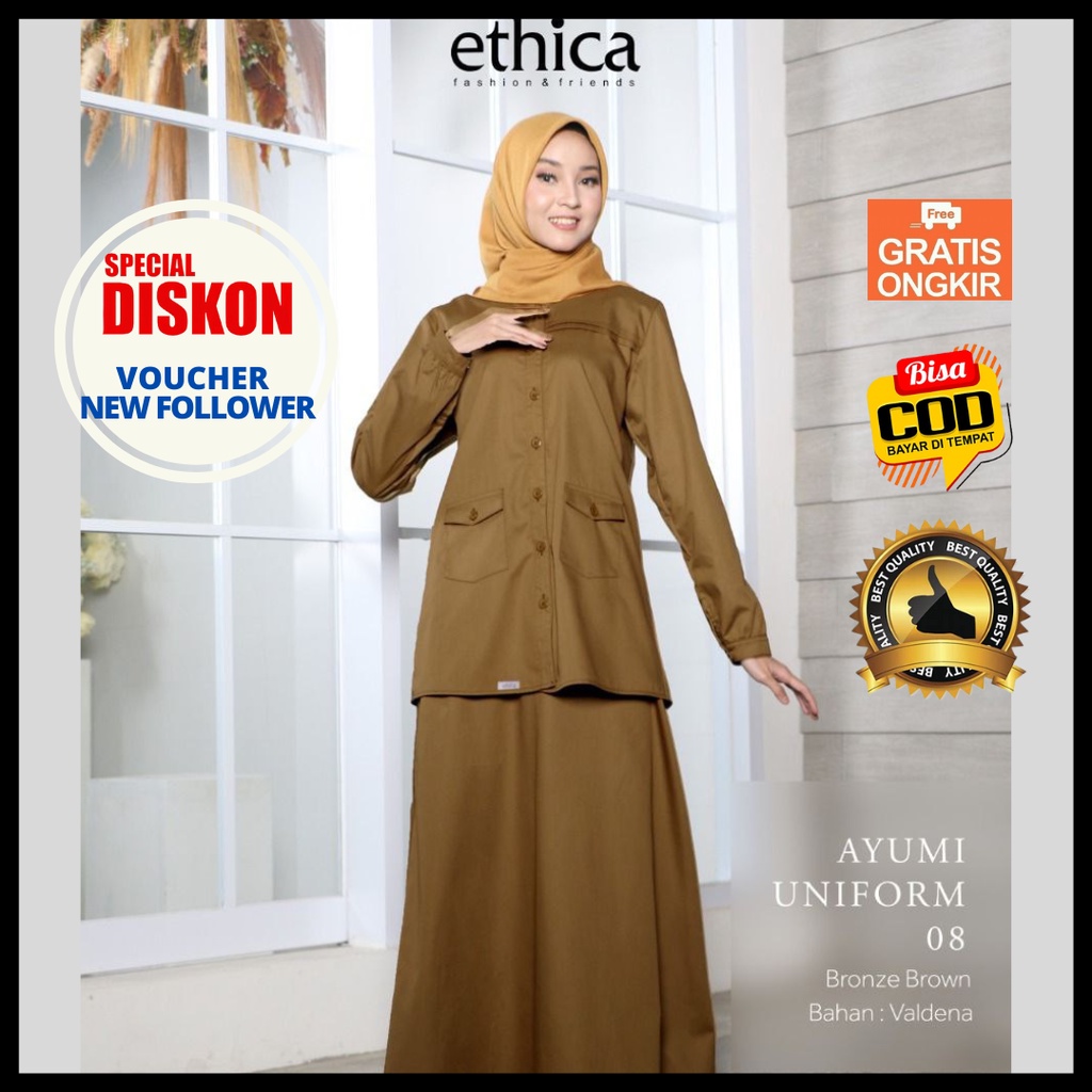 Ethica Baju Seragam Pdh Khaki Keki PNS Pemda Wanita Gamis Ayumi Uniform 08 Terbaru Kekinian 2022