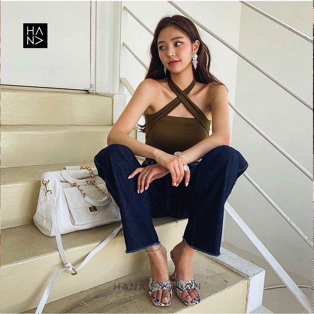 HanaFashion JKT - Maddie Tank Top Crop Stylish Wanita - CT086-Brown