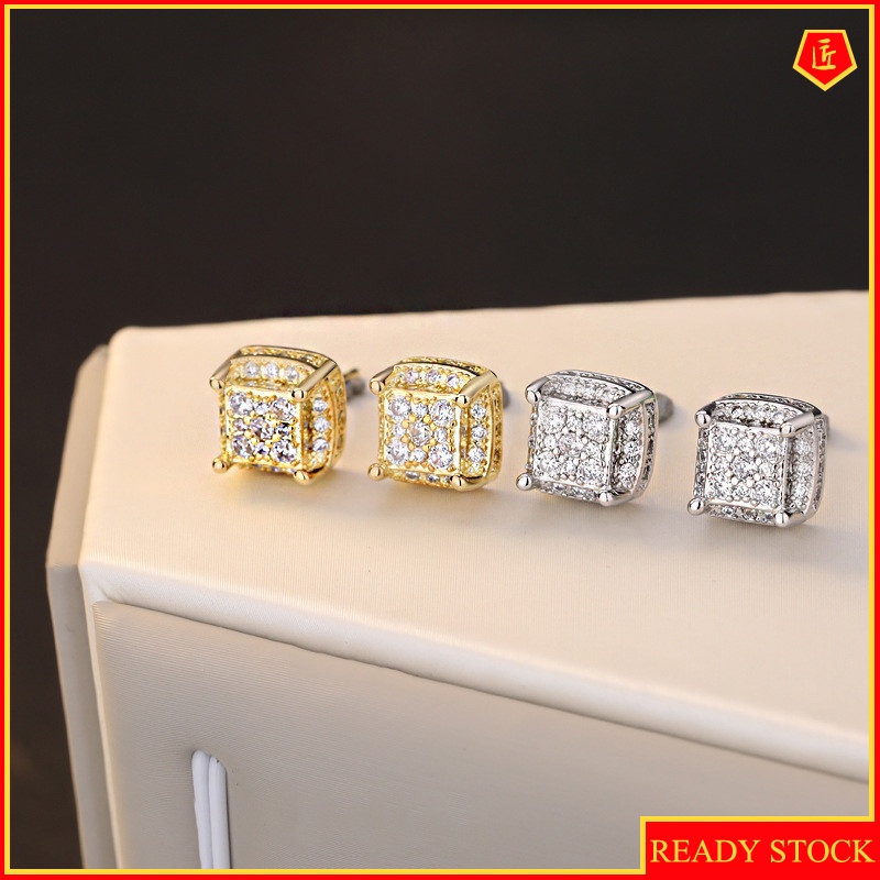 [Ready Stock]Elegant New 18K Gold Full Rhinestone Ear Studs