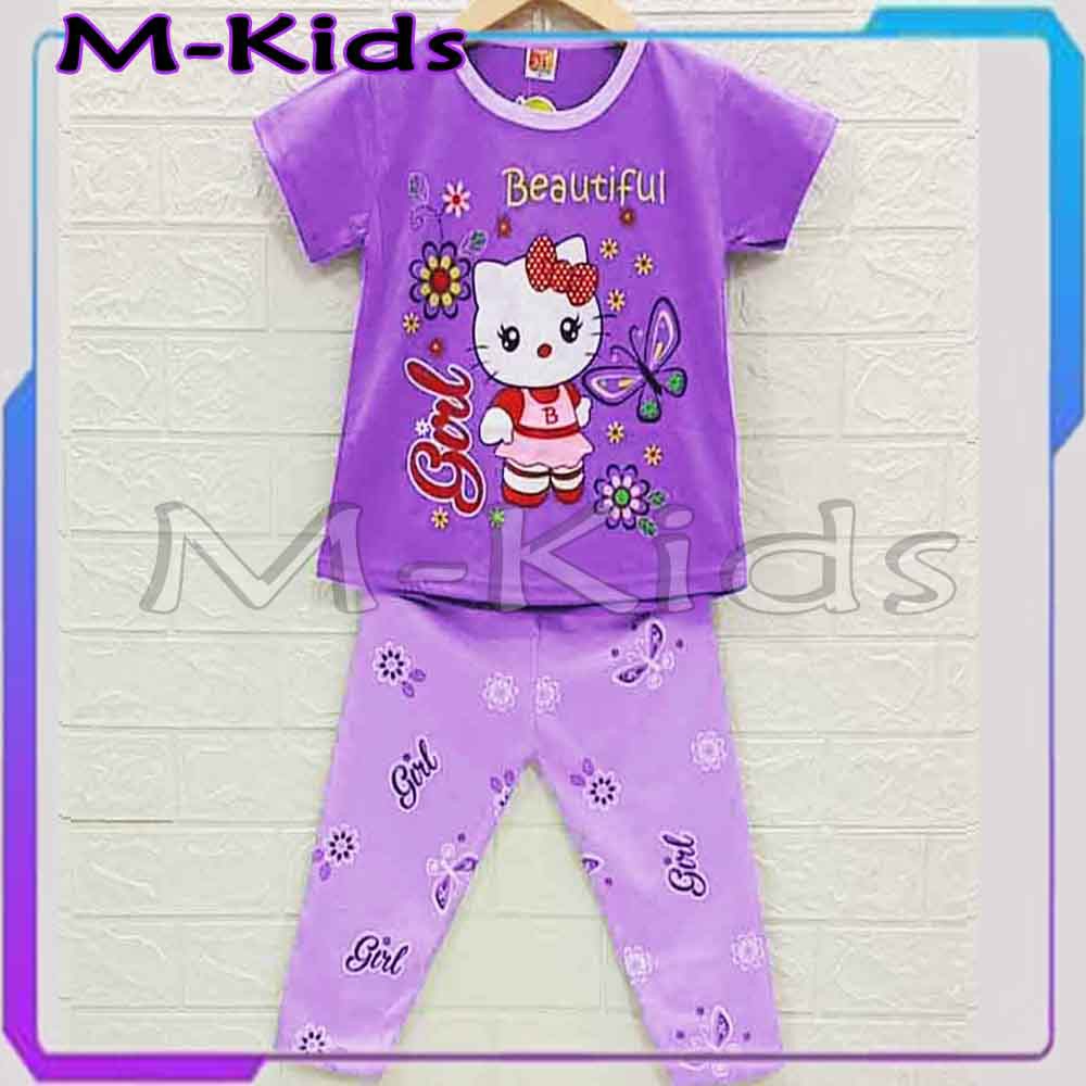 MKids88 - Baju Setelan KAOS CP Anak Gambar Hello Kitty
