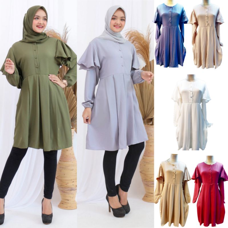 Tunik Wanita Polos KANCING Shakila Premium Import