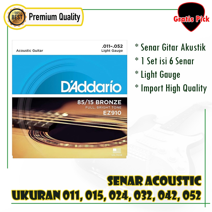 senar gitar akustik 011 acoustic guitar strings daddario EZ 910