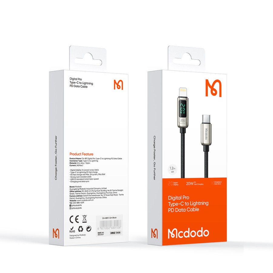 MCDODO CA-881 DIGITAL DISPLAY PRO KABEL CHARGER UNTUK IPHONE 12 PRO CABLE MAX C TO LIGHTNING 20W