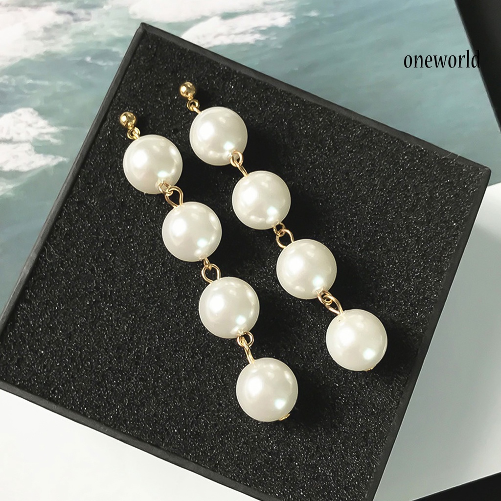 OW@ Earrings Faux Pearl Design Decorative Alloy Long Dangle Eardrop for Party