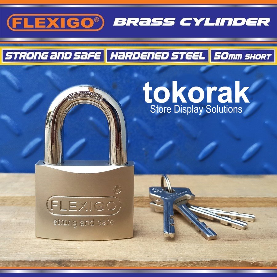 GEMBOK FLEXIGO BRASS 50MM PENDEK SHERLOCK GUDANG RUKO KANTOR RUMAH MOTOR