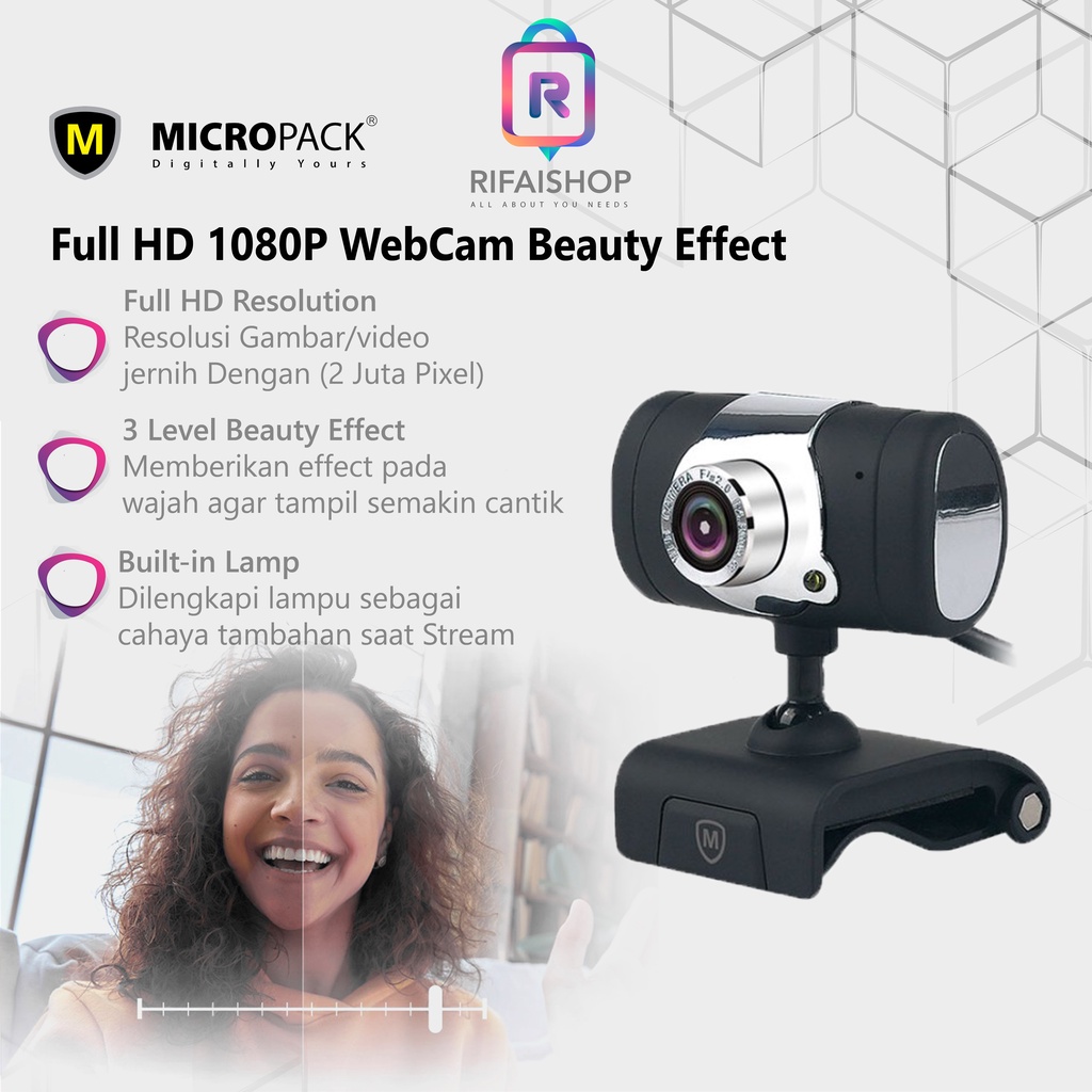 WebCam fuLL HD 1080P Built in Mic with Beauty Effect MICROPACK Live Stream Zoom Meeting