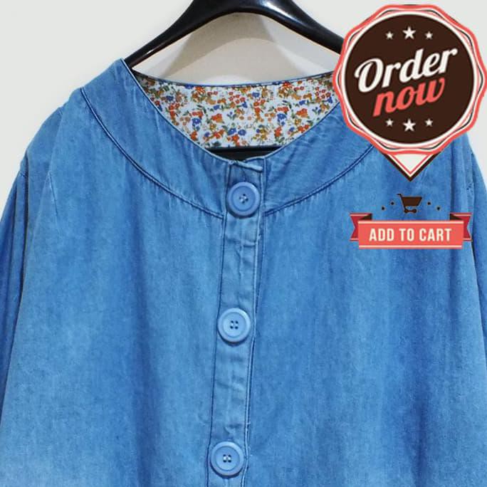 Mdndenimbuttondark Ld 128 Sampai Xxxl Atasan Wanita Blus Jeans Jumbo - Biru Muda Sizeplus