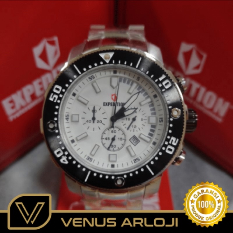 Jam Expedition SE 6377 MC BTB Pria Rantai Silver Ring Hitam Bulat