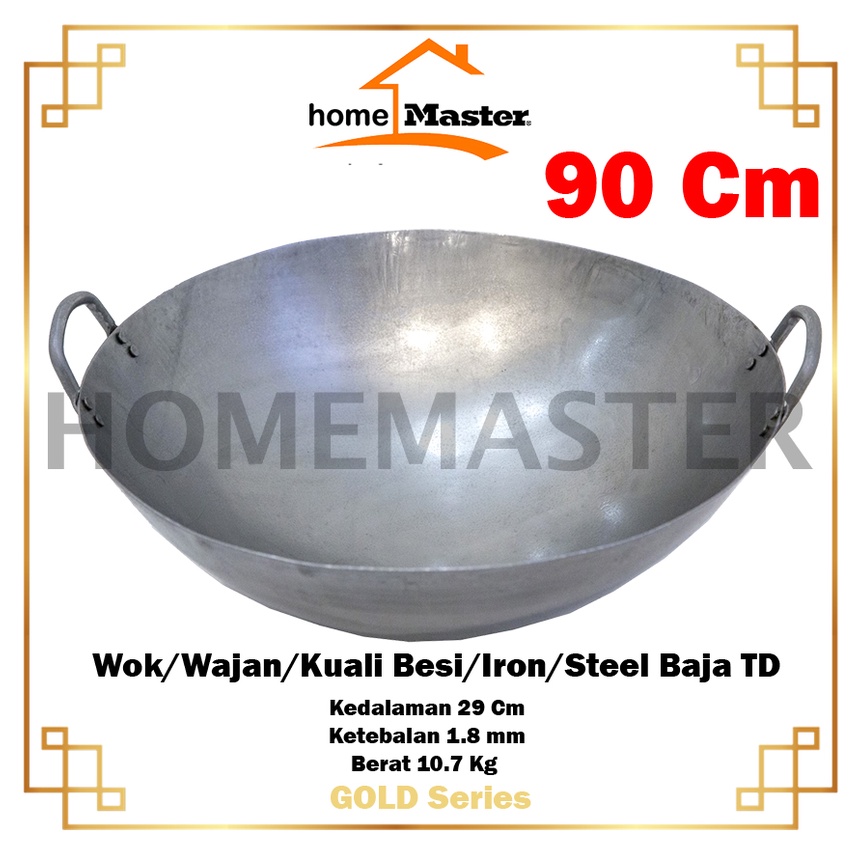 HomeMaster Wok/Kuali/Wajan Besi Baja/Iron/Steel Jumbo Gagang 2 90 Cm TD90