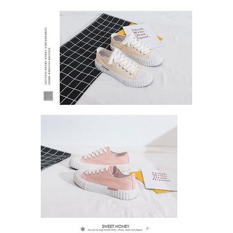 IDEALIFESHOES SEPATU KANVAS WARNA PINK DAN CREAM WANITA KOREA STYLE SEPATU SNEAKERS WANITA SPORT SHOES CREAM KEKINIAN 2022 TERBARU IMPORT FASHION SHOES