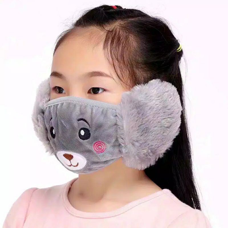 Masker Anak Bulu Karakter Beruang Lucu / Masker Anak Bulu Karakter Lucu / Masker Anak Murah