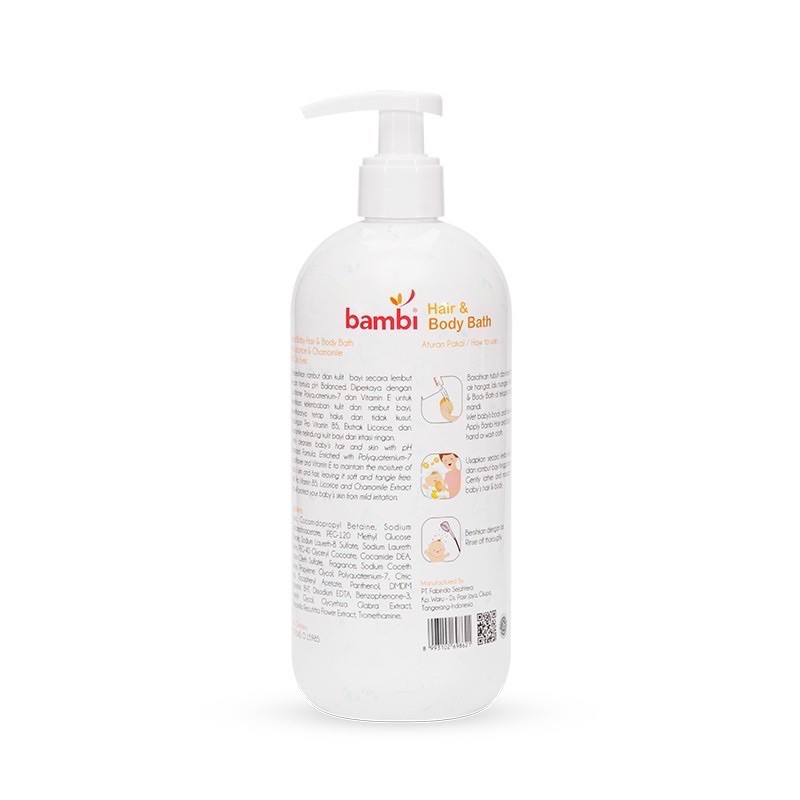 Bambi baby hair &amp; body wash 500ml | sabun sampoo bayi