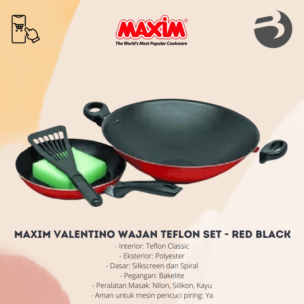 MAXIM Valentino Wajan Teflon Set - Red Black / Valentino Set