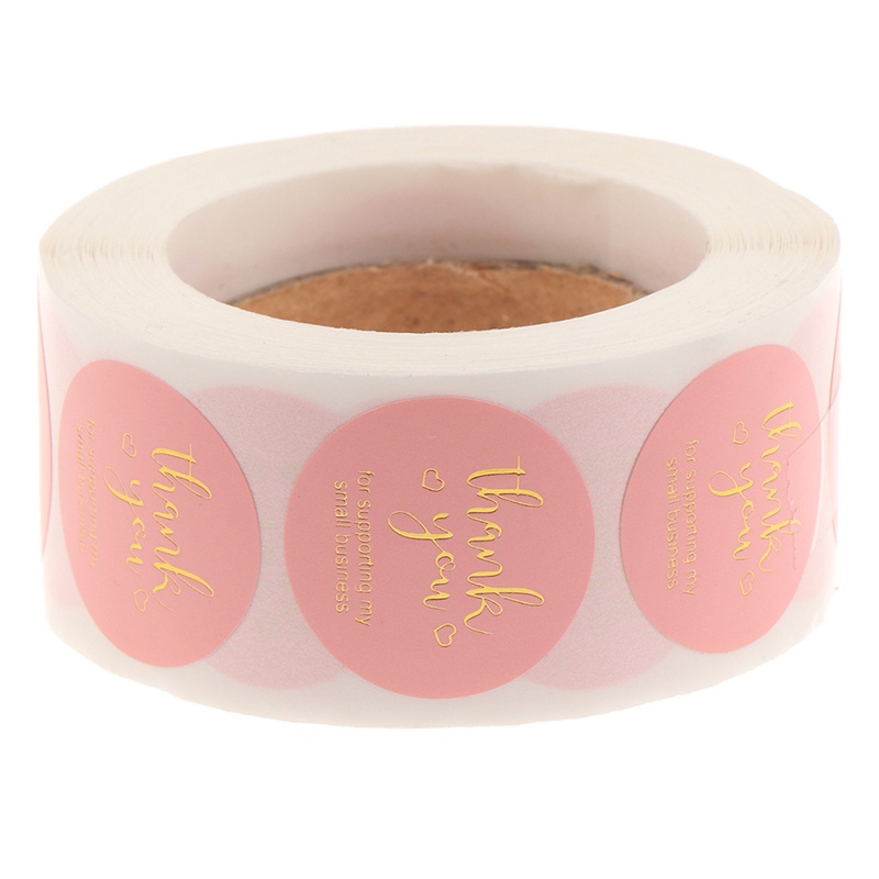 # Kaos T-Shirt Wanita Lengan Pendek Motif Print #500pcs Stiker Bundar Tulisan Thank You Warna Pink Untuk Segel