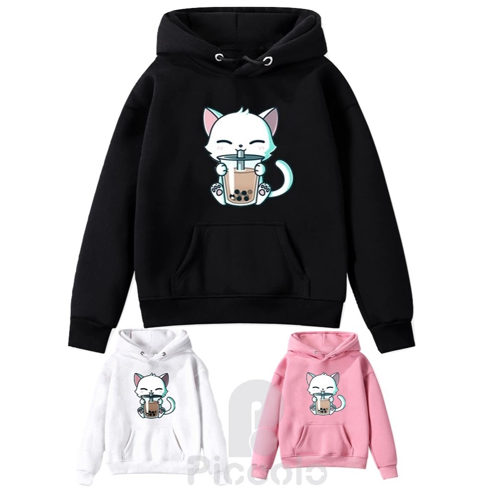 Sweater Hoodie Anak Kitten Boba Sweater Anak Fleece Bahan Premium