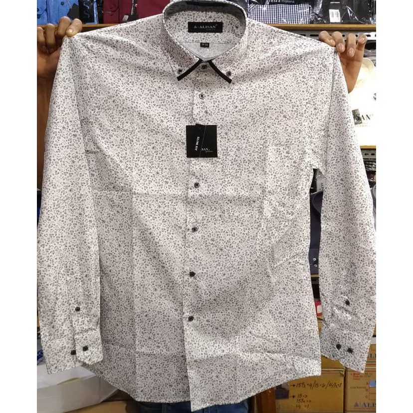 BEST SELER KEMEJA PRIA ALISAN PANJANG SLIMFIT SEMI BATIK PRINTING COKLAT BIRU - COKELAT MUDA, L