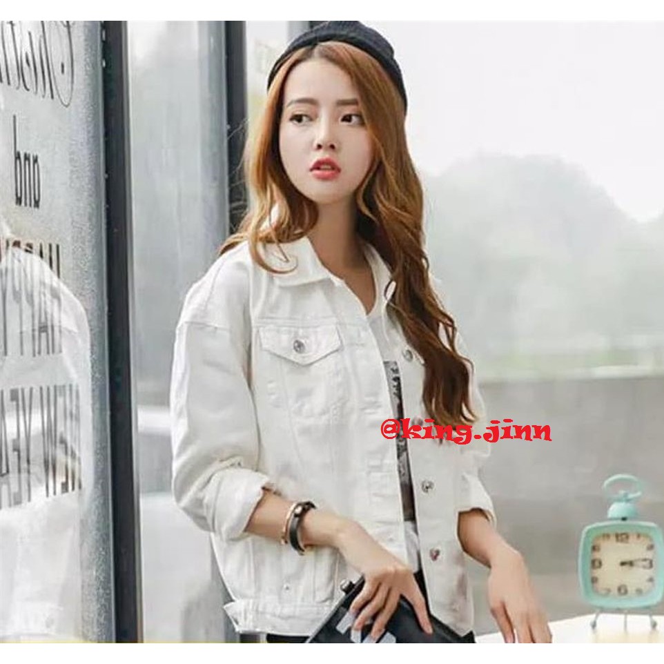 Jaket Jeans Wanita - Jaket Premium Wanita - Jaket Wanita Putih - Jaket Saku Dalam