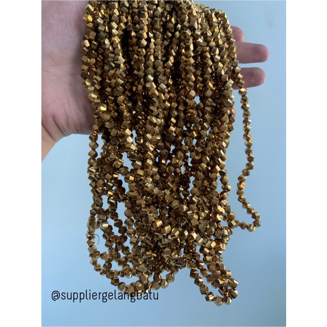 ceko faceted hexagon 6mm gold metallic emas metalik kilap bead manik